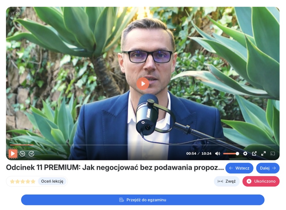 Widok pojedynczej lekcji z odtwarzaczem